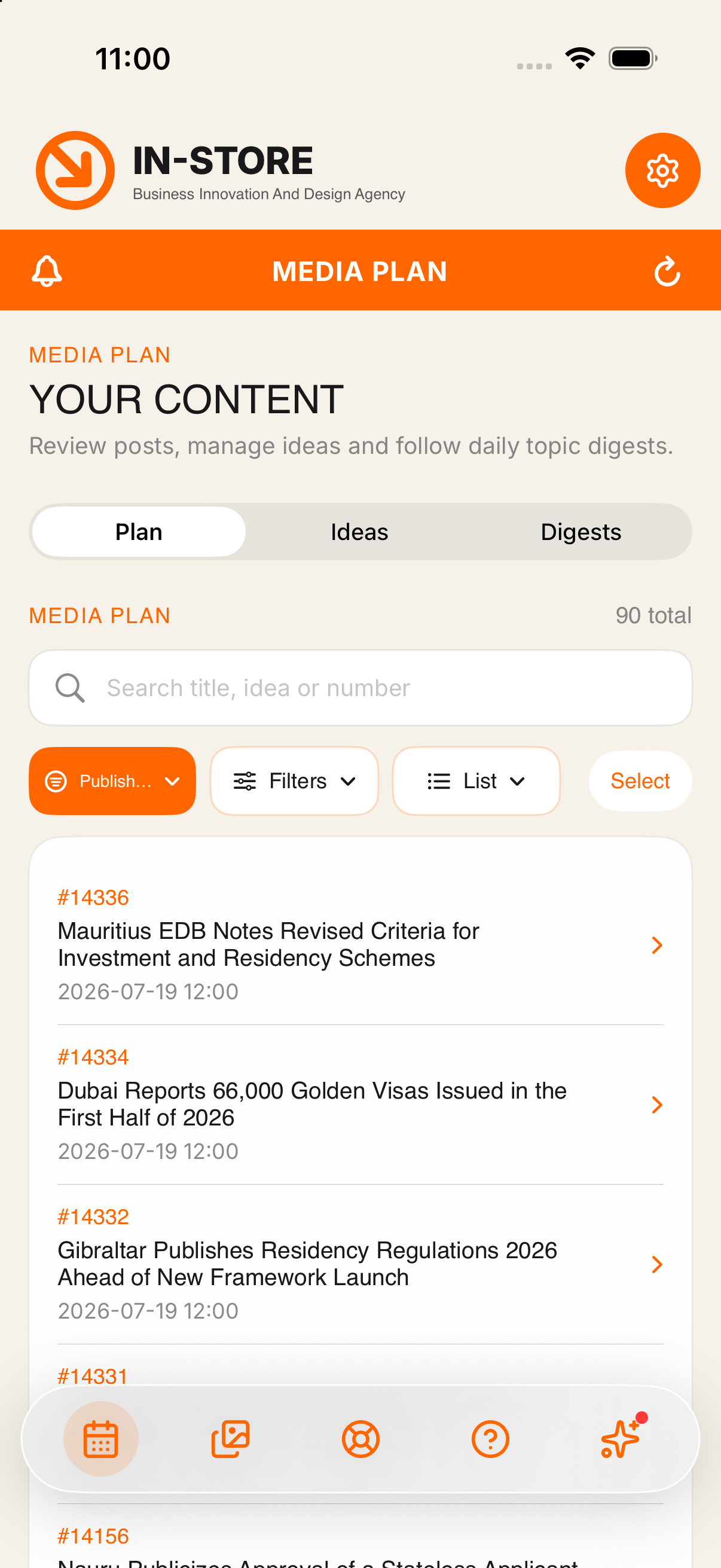 Media plan in compact list view