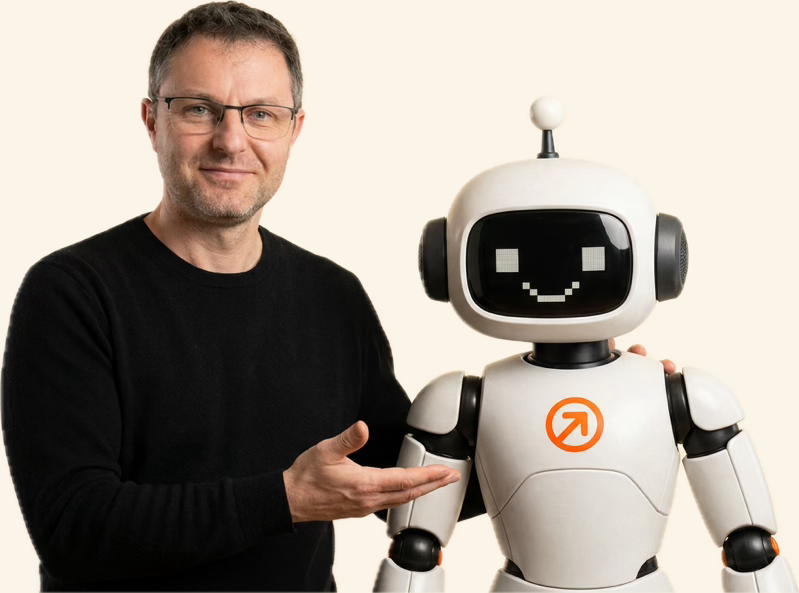 Alex Makarov, IN-STORE founder, with the IN-STORE robot