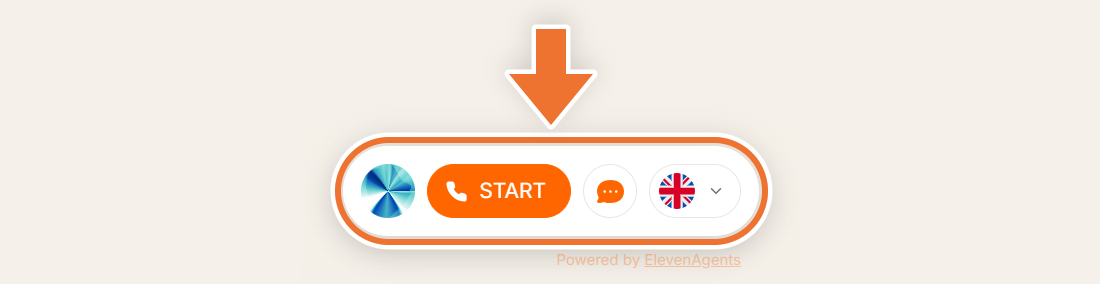The assistant button in the bottom-right corner of the page, with START, chat and language buttons