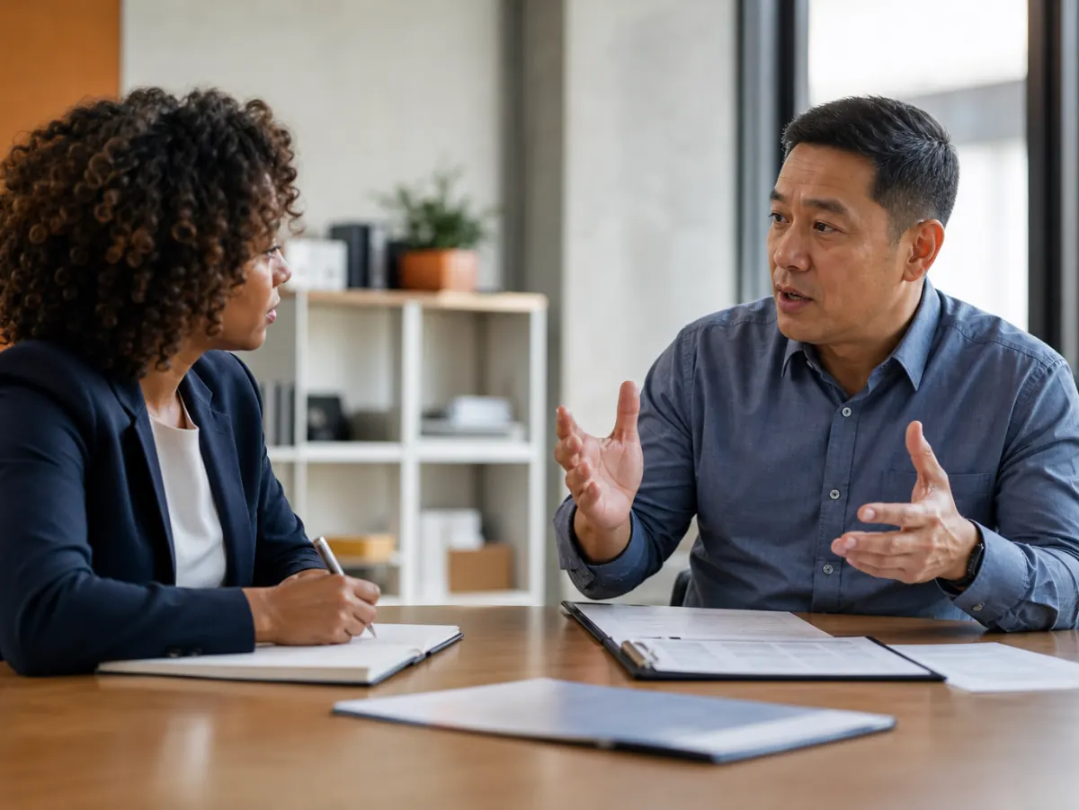 Consultant interviewing an operations manager during the discovery phase of an automation readiness assessment