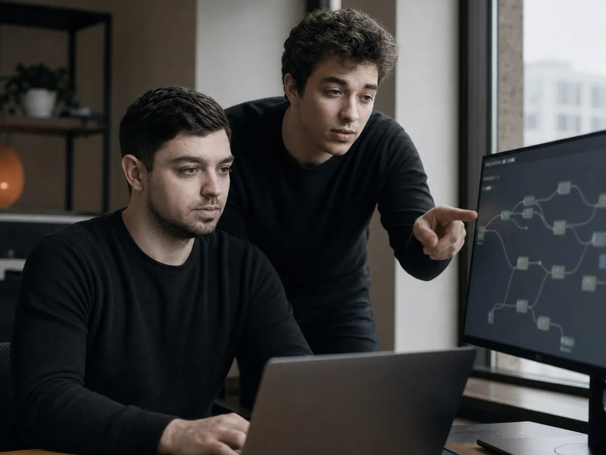 IN-STORE CTO Artem Dryevov building a business automation workflow with Client Service Director Andrew Liashok
