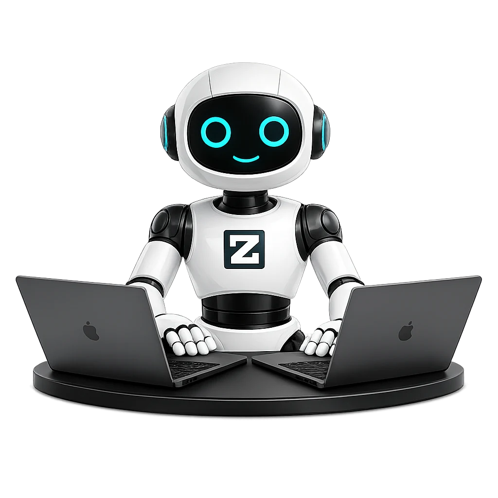 Zvika, the Zalvica robot, working on two laptops at once